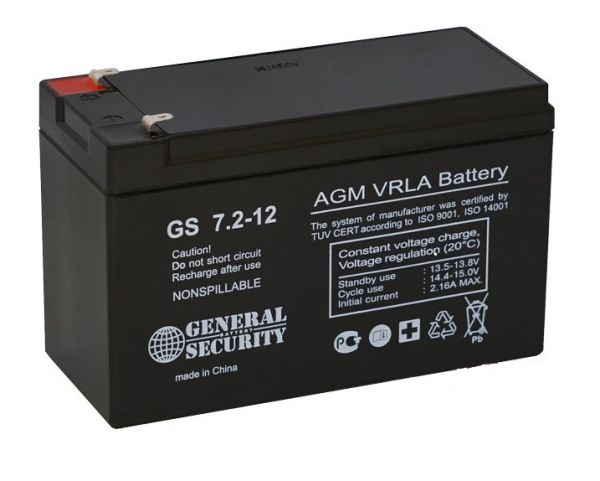 Аккумулятор для ИБП General Security GS 7.2-12 7,2А/ч-12V для UPS EN зажим (FASTON) 151x66x100