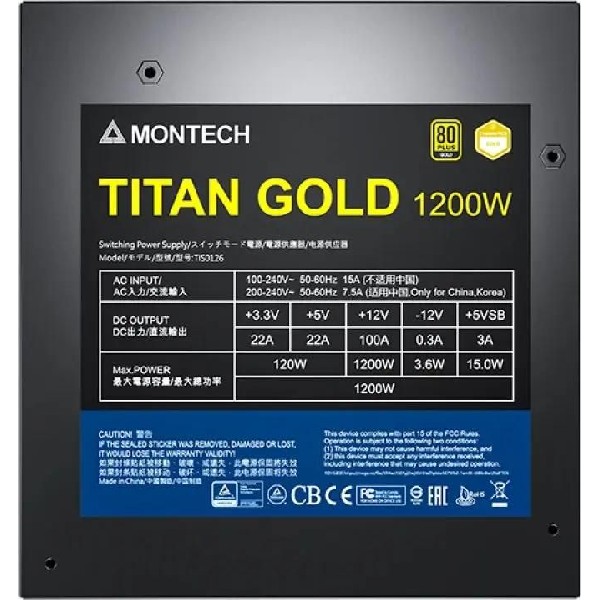 Блок питания Montech Titan Gold Gen.5 1200 Вт, Ret, черный, [titan gold 1200 tis0126]