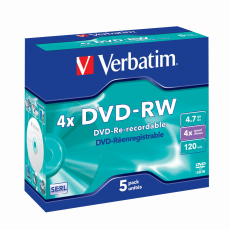 Диск DVD-RW Verbatim 4.7Gb 4x Jewel Case (5шт) 43285