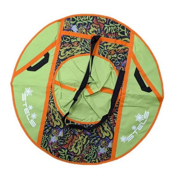 Тюбинг Stels CH030 d=110 ткань с рисунком без камеры оранжевый/салатовый+циклоп на желтом фоне